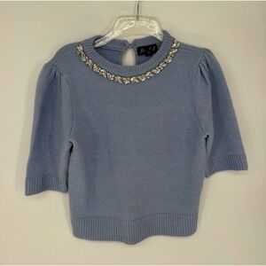 Marled Periwinkle Blue Short Sleeve Jewel Crewneck Sweater Small